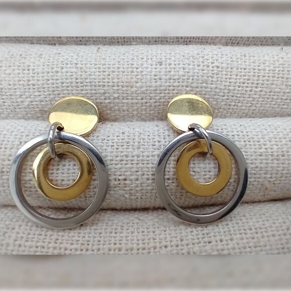 Stainless steel earrings gold disc stud silver hoop gold hoop - Picture 5 of 7